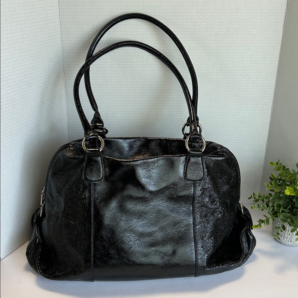 HOBO International Black Crinkle Patent
Leather Large Tote Bag